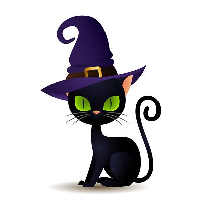 Black Cat In Witch Hat Stock Illustration - Download Image Now - iStock