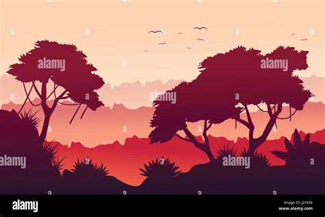 Landscape tree on the jungle silhouette Stock Vector Image & Art - Alamy