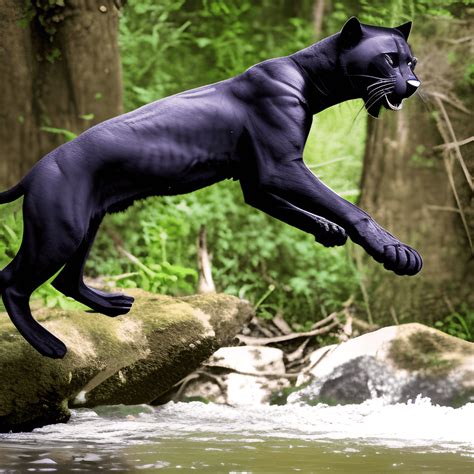 Black Panther Jumping from Small River · Creative Fabrica