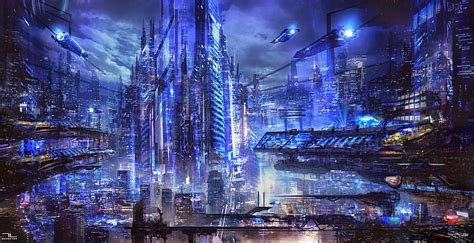 HD wallpaper: digital art, science fiction, futuristic city, night ...