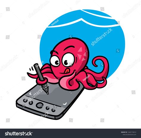 Funny Octopus Drawing Graphic Tablet Under Stock Vector (Royalty Free ...