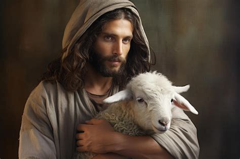 Premium AI Image | Jesus holding a lamb