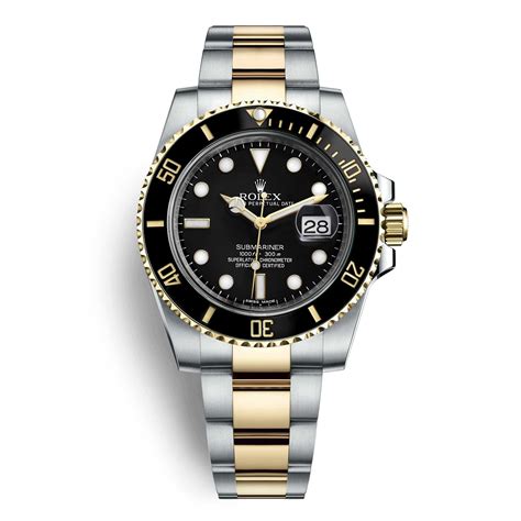 Rolex Oyster Perpetual Submariner Date Yellow Gold Steel Black Dial Watch 116613ln-0001 for ...