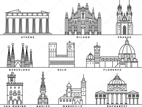 Set of famous european landmarks — Stock Vector © kursatunsal #123671408