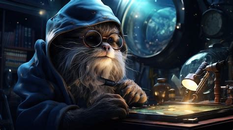 Premium AI Image | Anthropomorphic otter astronomer digital art illustration