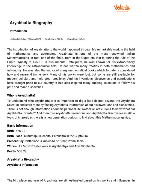 SOLUTION: Aryabhatta biography - Studypool