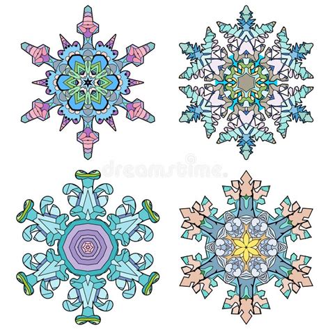 Set of Winter Snowflakes. Hand Drawn Decorative Vector Illustration Stock Illustration ...