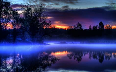 Blue Mist Lake At Sunset Hdr wallpaper | nature and landscape | Wallpaper Better