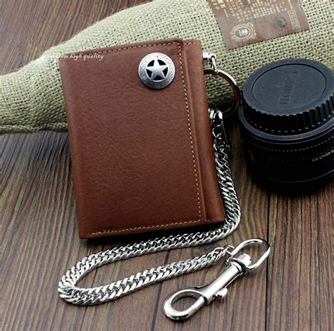 BADASS BROWN LEATHER MENS TRIFOLD SMALL BIKER WALLET CHAIN WALLET WALL – iwalletsmen