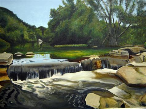 Fine Art Paintings, Austin, Texas, Ricardo Calzadilla: Dam, Falls, Barton Creek, Austin Texas ...