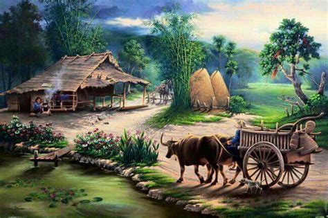 Lakaran Lukisan Suasana Kampung - Gambar Pemandangan Kampung Yang Kreatif Dan Wajib Anda Lihat ...