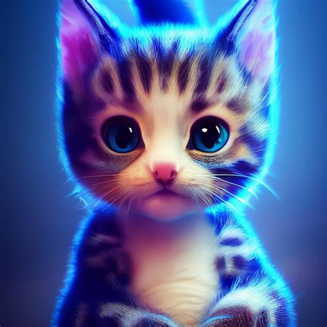 Bonitos y lindos gatitos en ilustración realista digital. gato bebé de cara frontal con buena ...