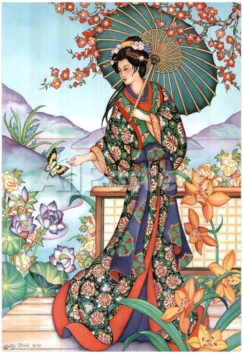 'Asian Lady with Parasol Lithograph Poster' Prints | AllPosters.com in 2021 | Cross paintings ...