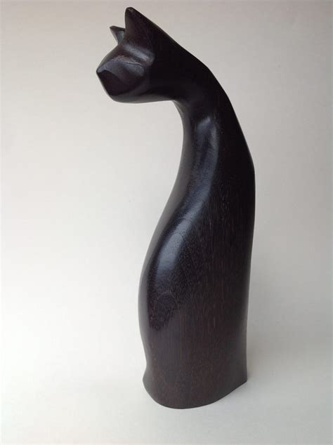 Elegant Cat Wood Sculpture - Old Chapel Gallery