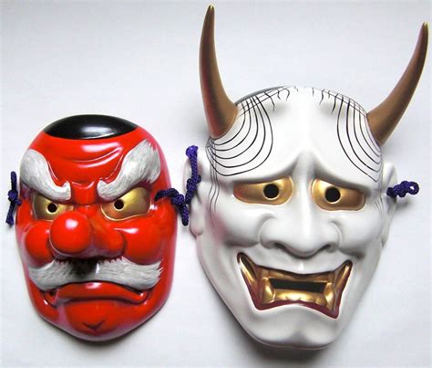 Japanese Noh Masks Set. TENGU & HANNYA.They have been believed that protect the house from ...