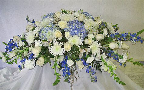 Blue and White Casket Spray - Plumb Farms Flowers, Florist in Prospect, CT