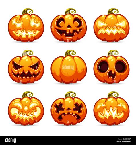 Halloween Cartoon Pumpkins Icons Set Stock Photo - Alamy