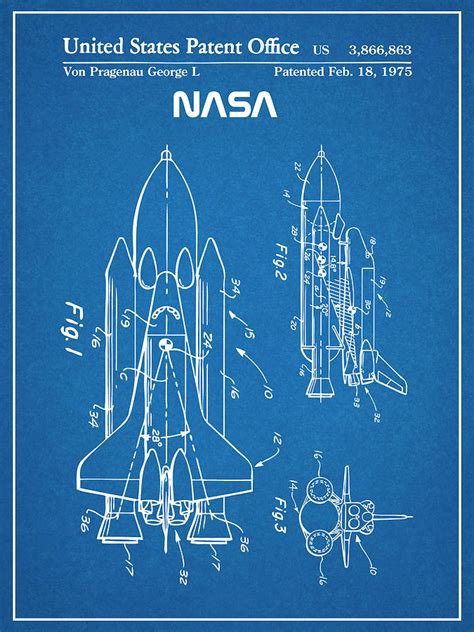 1975 NASA Space Shuttle Patent Print Blueprint Drawing by Greg Edwards - Pixels