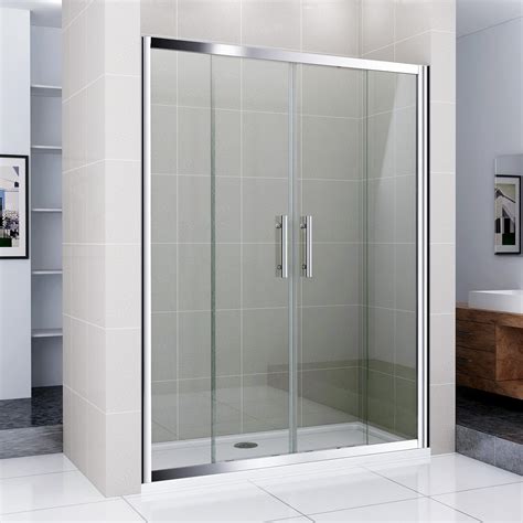 150 cm Shower Enclosure Real Glass Shower with Double Sliding Shower Door Cubicle Enclosure ...