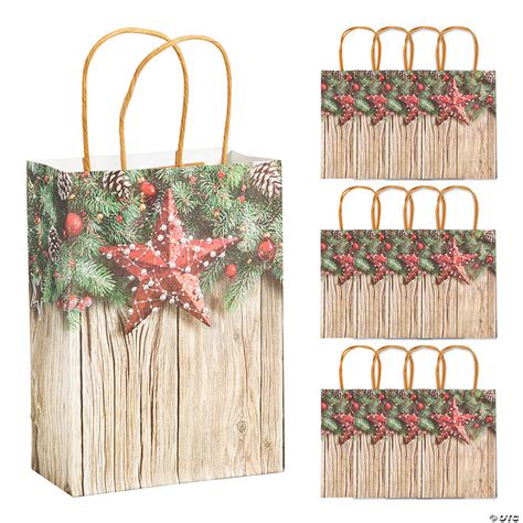 Medium Christmas Barnwood Kraft Paper Gift Bags | Oriental Trading