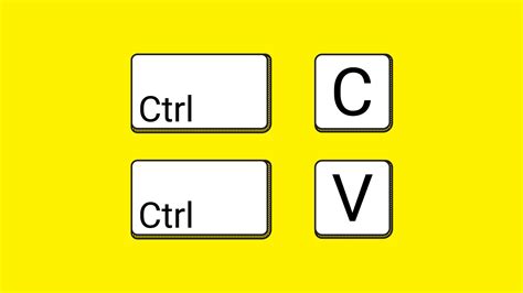 keyboard keys Ctrl C and Ctrl V, copy and paste the key shortcuts. Computer icon on yellow ...