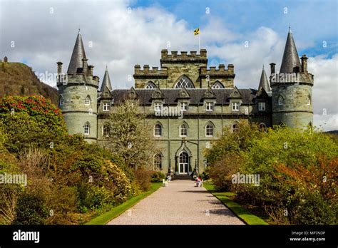 The historic turreted Inveraray Castle from 1789, seat of the Clan Campbell, stands on the ...