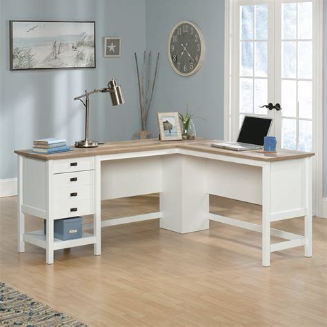 Sauder Cottage Road L-Shaped Desk with Oak Top, Soft White Finish ...