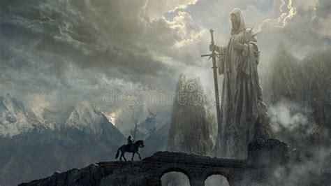 Fantasy Art Landscape with Giant Statue and Rider - Digital ...