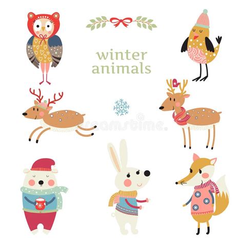 Collection of Animals in Winter Clothing Stock Vector - Illustration of bear, animal: 104171583