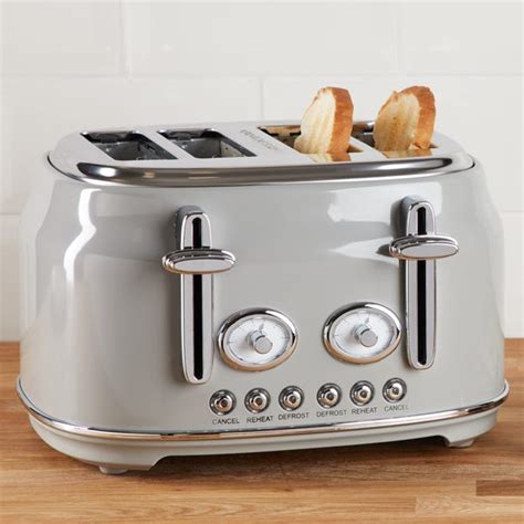 Retro 4 Slice Grey Toaster | Dunelm