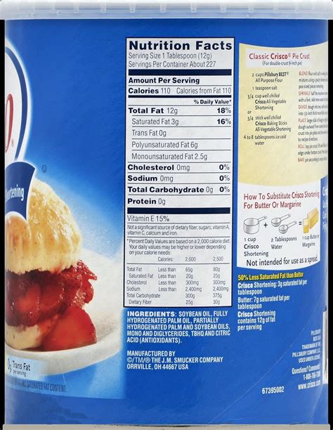 Crisco Shortening Nutrition Label - Label Ideas