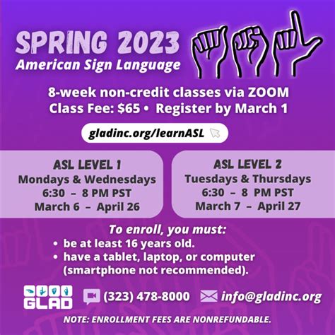 Spring 2023 ASL Classes Available Now - GLAD