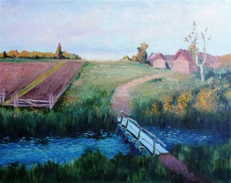 Rural Landscape Oil Painting Original Art River Canvas Art | Etsy