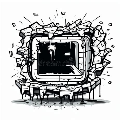 Bold and Graphic Street Art: Old Tv Breaking through Broken Screen Stock Illustration ...