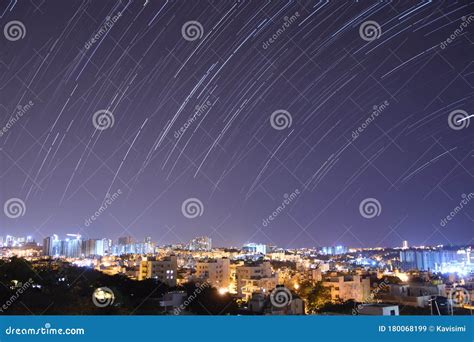 Aerial Photo of Bangalore City and Star Trail during Midnight Stock Image - Image of capital ...