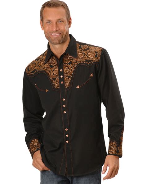 Scully Men's Copper Embroidered Gunfighter Long Sleeve Western Shirt - Country Outfitter