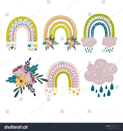 Rainbow Flowers Set Hand Drawn Vector Stock Vector (Royalty Free ...