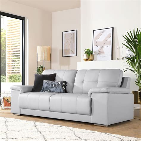 Kansas Light Grey Leather 3 Seater Sofa | Furniture Choice