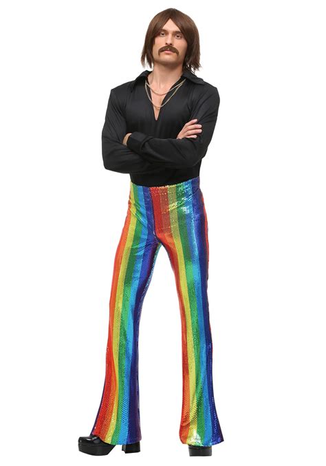 Men's Disco King Costume w/ 70s Sequin Rainbow Pants