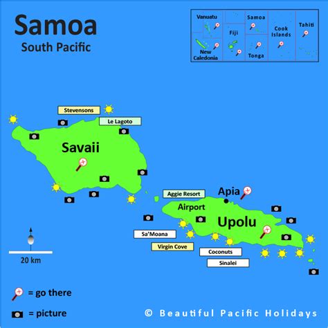 Map of Samoa (formerly Western Samoa) in the South Pacific Islands