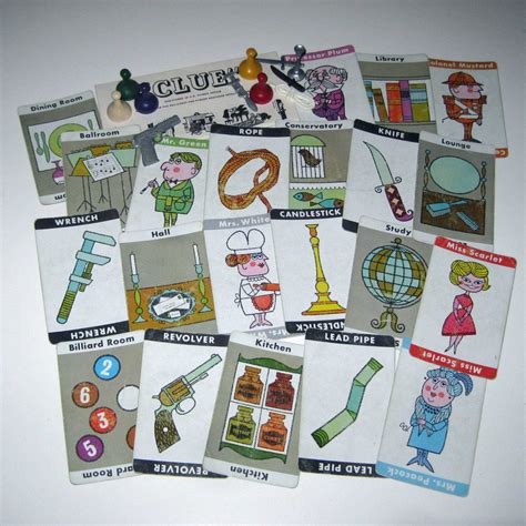 Vintage 1960s Clue Game Pieces Cards and by grandmothersattic