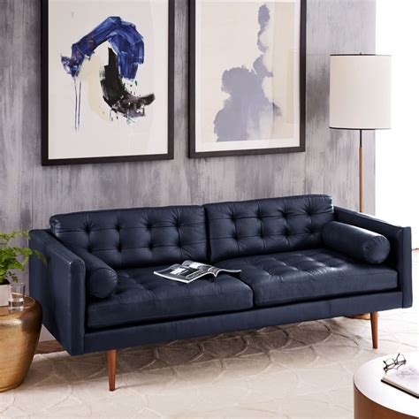 Monroe Mid-Century Leather Sofa (80") | Blue leather sofa, Best leather sofa, Mid century ...