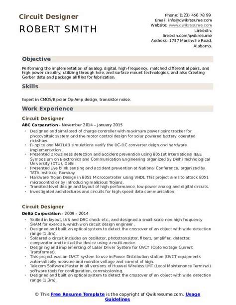 Circuit Designer Resume Samples | QwikResume