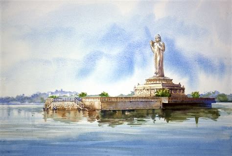 Hussain Sagar - Scenery Water Painting | World Art Community