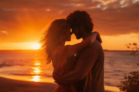 Premium AI Image | Romantic Couple Hug in Sunset