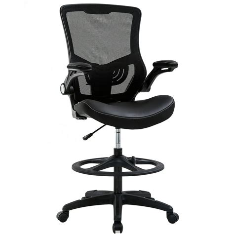 Drafting Chair Ergonomic Tall Office Chair with Flip Up Arms Foot Rest Back Support Adjustable ...