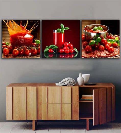 3 Panels Tomatoes Juice paintings for the kitchen fruit wall decor modern canvas art wall ...