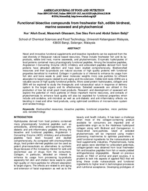 (PDF) Functional bioactive compounds from freshwater fish, edible birdnest, marine seaweed and ...