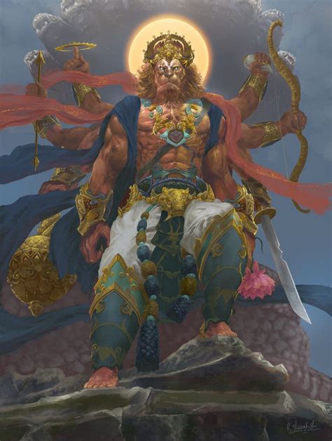 ArtStation - Narasimha, Shaatish Rajendran | Krishna, God illustrations, Hindu