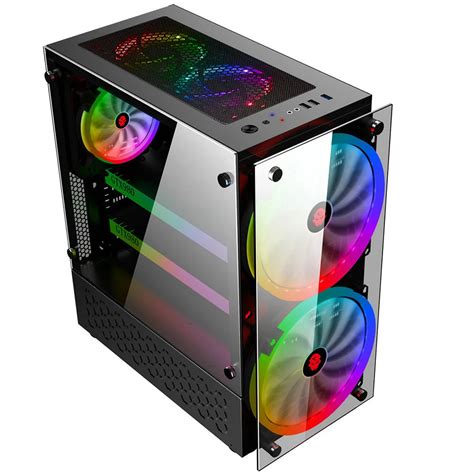 RGB Computer Case Double Side Tempered Glass Panels ATX Gaming Water ...